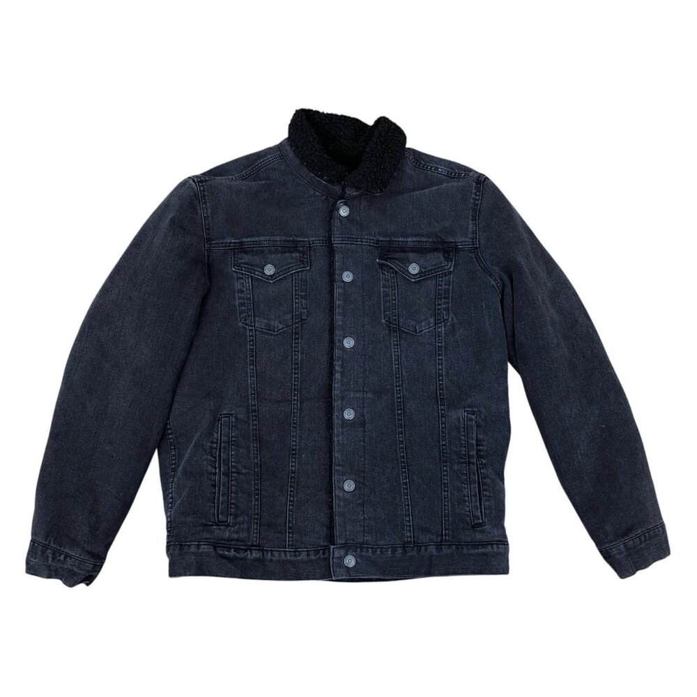 GEORGE Sherpa Lined Denim Jacket LG Women's Black Fleece Winter Coat Jean